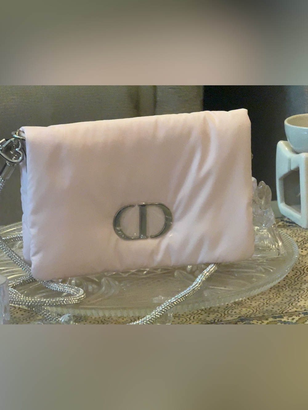 Dior Light Pink Satin Clutch with glitter  Silver Chain Detail - Picture 5 of 16